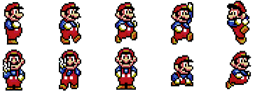 Gráfico de ejemplo de sprites sheets para Nintendo, con el personaje Mario Bros. Fuente: duduromeroa.com