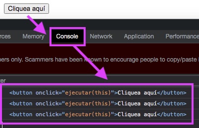 Activar la función ejecutar() con el vínculo de la clave this en un elemento html