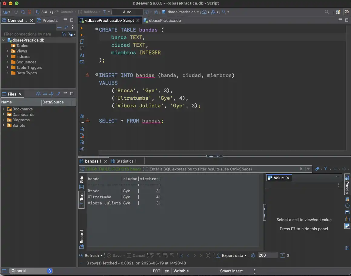 Imagen de interface SQLite, como administrador de bases de datos. En duduromeroa.com, Ecuador