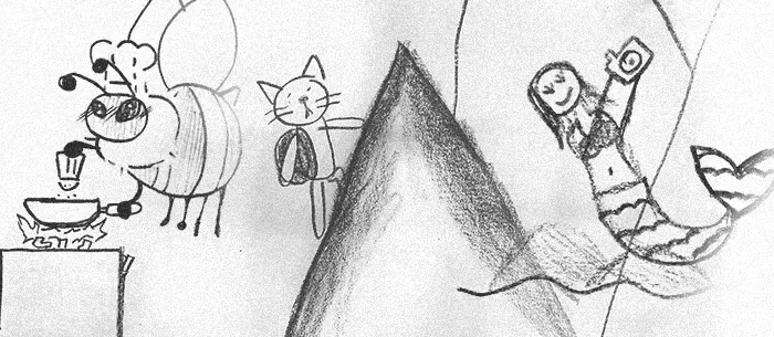 Imagen de algunos de los dibujos realizados por los niños y jóvenes durante el vacacional de pintura en el Comité Los Ceibos, en Guayaquil, Ecuador, en marzo del 2026. www.duduromeroa.com