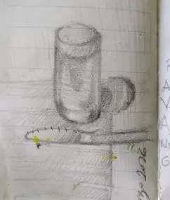 Imagen que muestra el dibujo en boceto de un vaso con agua y un cubierto de mesa. De la web www.duduromeroa.com, Guayaquil, Ecuador