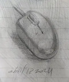 Imagen que muestra el dibujo hecho a lápiz de un dispositivo de mouse de computador. De la web www.duduromeroa.com, Guayaquil, Ecuador