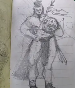 Imagen que muestra el dibujo en boceto de un personaje de ficción. De la web www.duduromeroa.com, Guayaquil, Ecuador