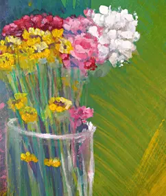 Imagen que muestra los trazos de pintura que representan un ramo de flores aún sin terminar. De la web www.duduromeroa.com, Guayaquil, Ecuador