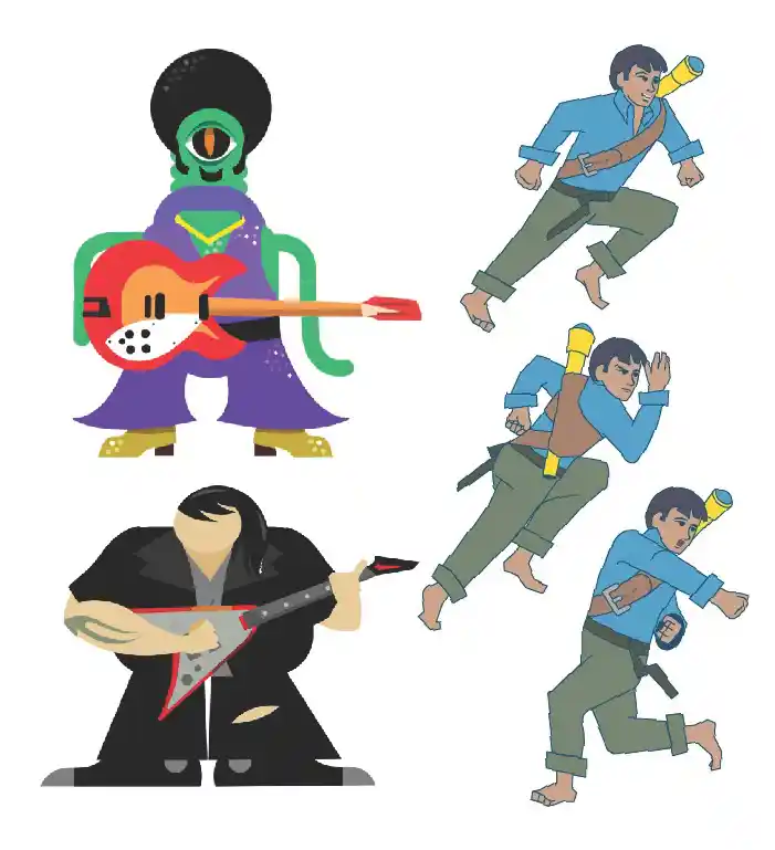 Autor: duduromeroa@. Gráfico a color. Ilustraciones varias de personajes.