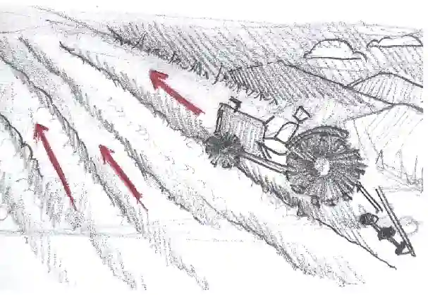 Autor: duduromeroa@. Boceto de ilustración de tractor arando la tierra.
