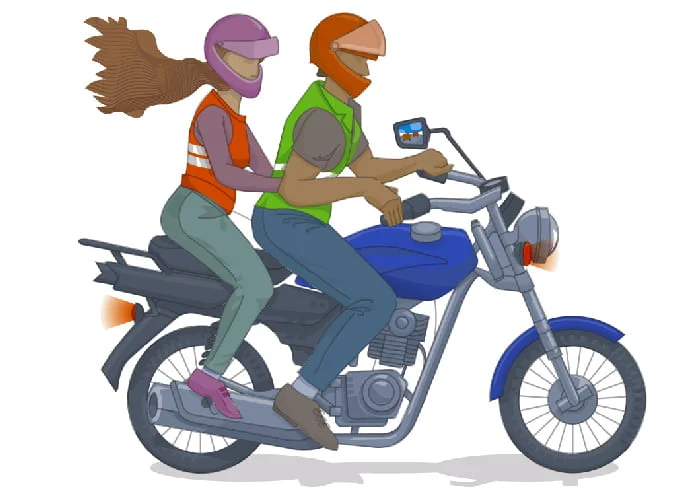 Autor: duduromeroa@. Gráfico a color. Ilustración de dos personas sobre una motocicleta.