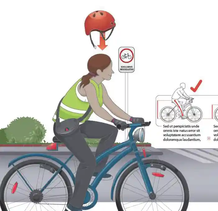Autor: duduromeroa@. Gráfico a color. Ilustración de mujer sobre bicicleta.