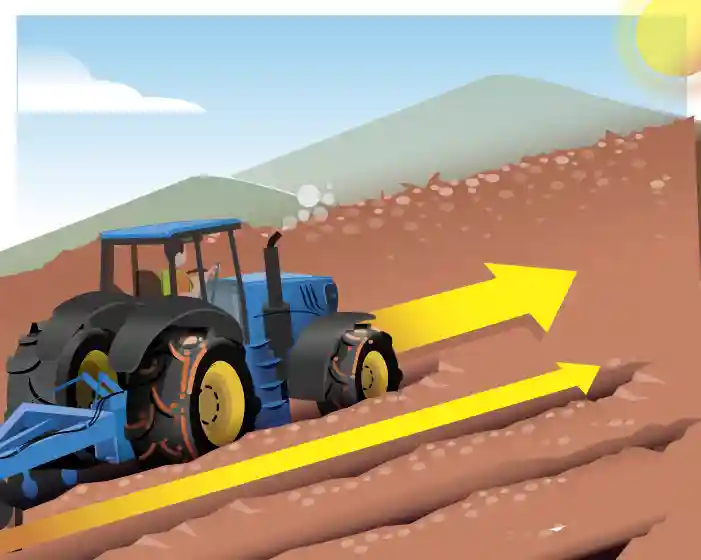 Autor: duduromeroa@. Gráfico a color. Ilustración a  color  de tractor arando la tierra.